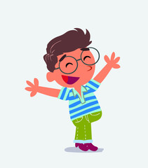 cartoon character of little boy on jeans celebrating something with joy.