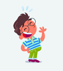 cartoon character of little boy on jeans laughing happily.