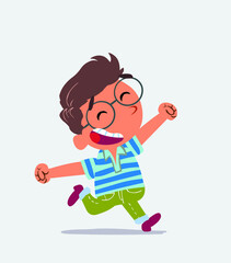 cartoon character of little boy on jeans running very euphoric.