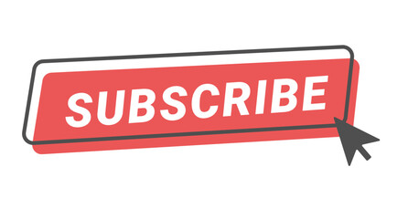 Cursor clicking on red subscribe button isolated on white background