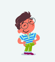 Satisfied cartoon character of little boy on jeans.