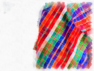 Plaid on a white background watercolor style illustration impressionist painting.
