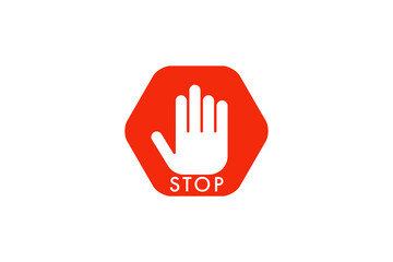 Simple red stop roadsign with big hand symbol or icon vector illustration.