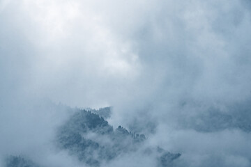 Mystical fog in the mountains. Austria, Alps