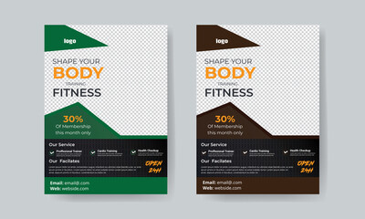 Gym and Sports Flyer Template. Modern banner design with abstract shape frame and place for the photo.