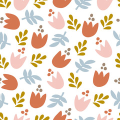 Stoffe zum Nähen Abstract flowers silhouette flat vector seamless pattern. Contemporary floral shapes on white background. Modern drawing. Creative print, wallpaper, wall art, textile.