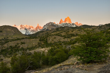 sunrise at Fitz Roy and Cerro Torre mountain range, Patagonia