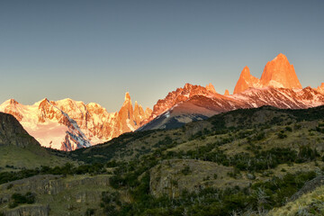 sunrise at Fitz Roy and Cerro Torre mountain range, Patagonia