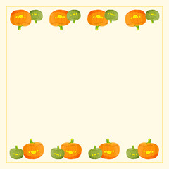 Vector decorative square frame template. Cartoon style pumpkins are arranged on two sides.