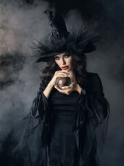 Halloween witch with crystal ball