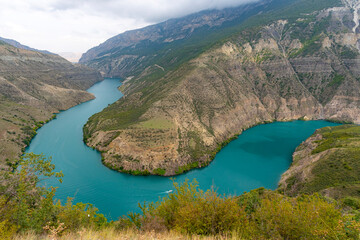 Aerial view of the Sulak canyon in Dagestan