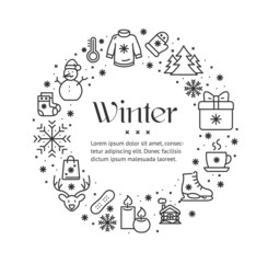 Winter Round Design Template Contour Lines Icon Concept. Vector