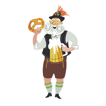 A cheerful character of the Oktoberfest festival. Vector illustration.