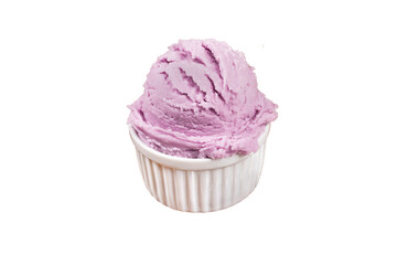 Grape-flavored purple ice cream isolated. White background.