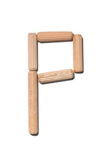 Wooden letter P alphabet set including multiple punctuation