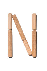 Wooden letter N alphabet set including multiple punctuation