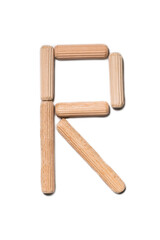Wooden letter R alphabet set including multiple punctuation