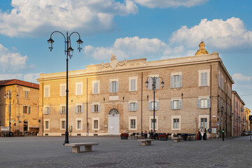 Senigallia, Ancona, Italy, August, 23, 2021: Pius IX College in Piazza Garibaldi - obrazy, fototapety, plakaty