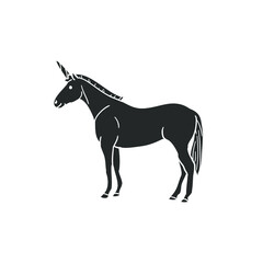 Unicorn Horse Icon Silhouette Illustration. Fantasy Creature Vector Graphic Pictogram Symbol Clip Art. Doodle Sketch Black Sign.