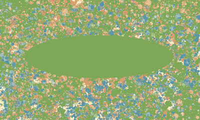 Zielone tło z ramką w kolorowe kropki.