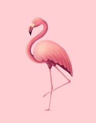 Pink flamingo on a pink isolated background. Tropical bird illustration for print, wallpaper, postcards, textiles