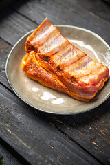 raw ribs pork meat pickled spices and herbs fresh portion ready to eat meal snack on the table copy space food background rustic. top view keto or paleo diet