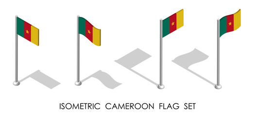 isometric flag of CAMEROON in static position and in motion on flagpole. 3d vector