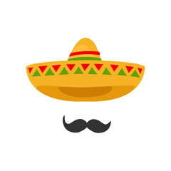 Sombrero mexican hat mustache. Cinco de mayo festival holiday celebration