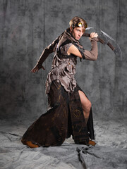 Naklejka premium Steampunk or post-apocalyptic style character, with an unusual cold weapon