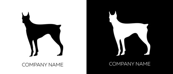 Dog silhouette creative symbol concept. Dog Logo template. Doberman pinscher - isolated vector illustration