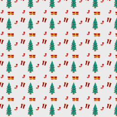 Seamless pattern Christmas illustrations. Traditional elements gift boxes, gingerbread