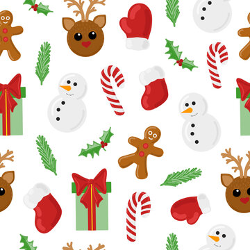 Christmas holiday vector seamless pattern with traditional decor