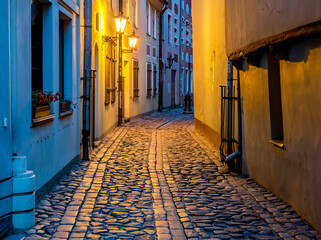 Night in narrow street in old town