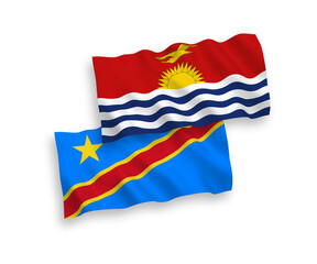 National vector fabric wave flags of Republic of Kiribati and Democratic Republic of the Congo isolated on white background. 1 to 2 proportion.