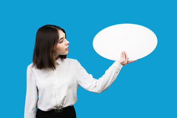 Asian woman showing empty board for input your text.