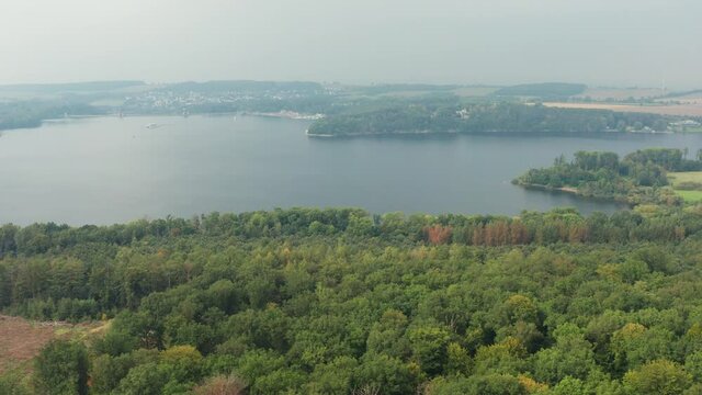 The moehnesee lake and dam in germany from above
