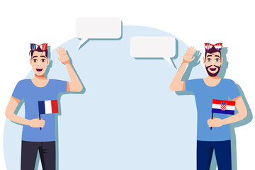 Men with French and Croatian flags. Background for the text. Communication between native speakers of the language. Vector illustration.