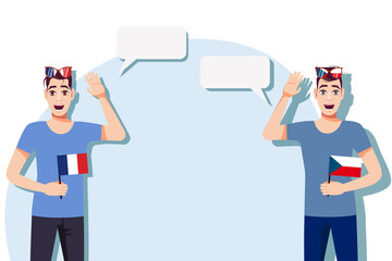The concept of international communication, sports, education, business between France and Czech. Men with French and Czech flags. Vector illustration.