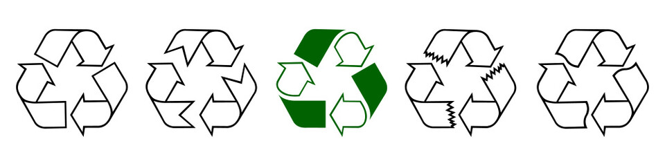 5 icons recycling of waste