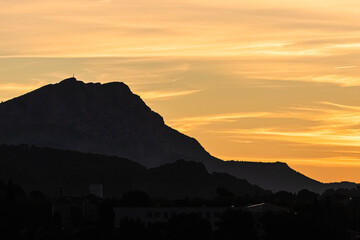 the Sainte Victoire mountain in the light of an autumn morning