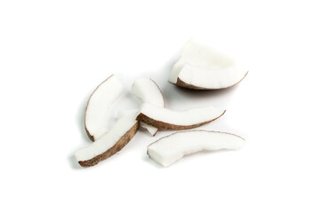 Coconut Pieces Isolated, Fresh Brown Cocos, Coco Nut