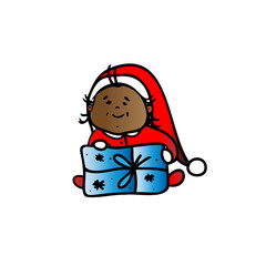 The kid is happy with a gift for Christmas