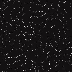 Fototapeta premium In line flying polka dots seamless repeat pattern. Random placed, vector irregular spots minimal all over print on black background.