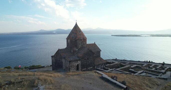 Sevanavank Monastery on Lake Sevan, Armenia. Caucasian lakes.