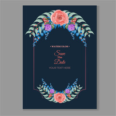 Elegant greenery Watercolor creamy wedding invitation card template set with golden floral decoration. Floral poster, invite. decorative greeting card succulent and branches, save the date, thank you