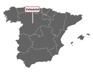 Landkarte von Spanien mit Ortsschild von Valladolid