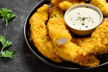 Crispy fried breaded chicken breast strips