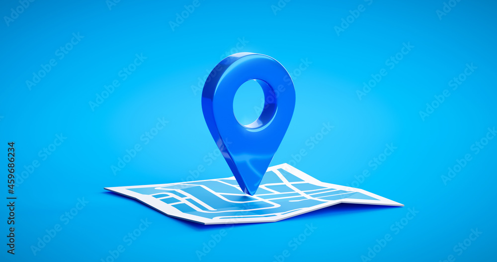 Poster blue location symbol pin icon sign or navigation locator map travel gps direction pointer and marker