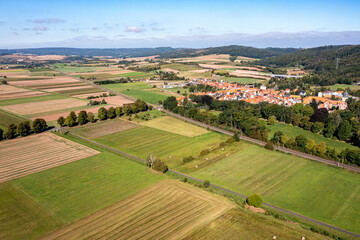 Fototapeta na wymiar The landscape of the Werra Valley at Herleshausen in Hesse in Germany