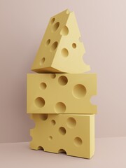 3D Rendering Studio Shot Cartoon Cheese Product Display Background for Snack, Chips and Cheese Product.